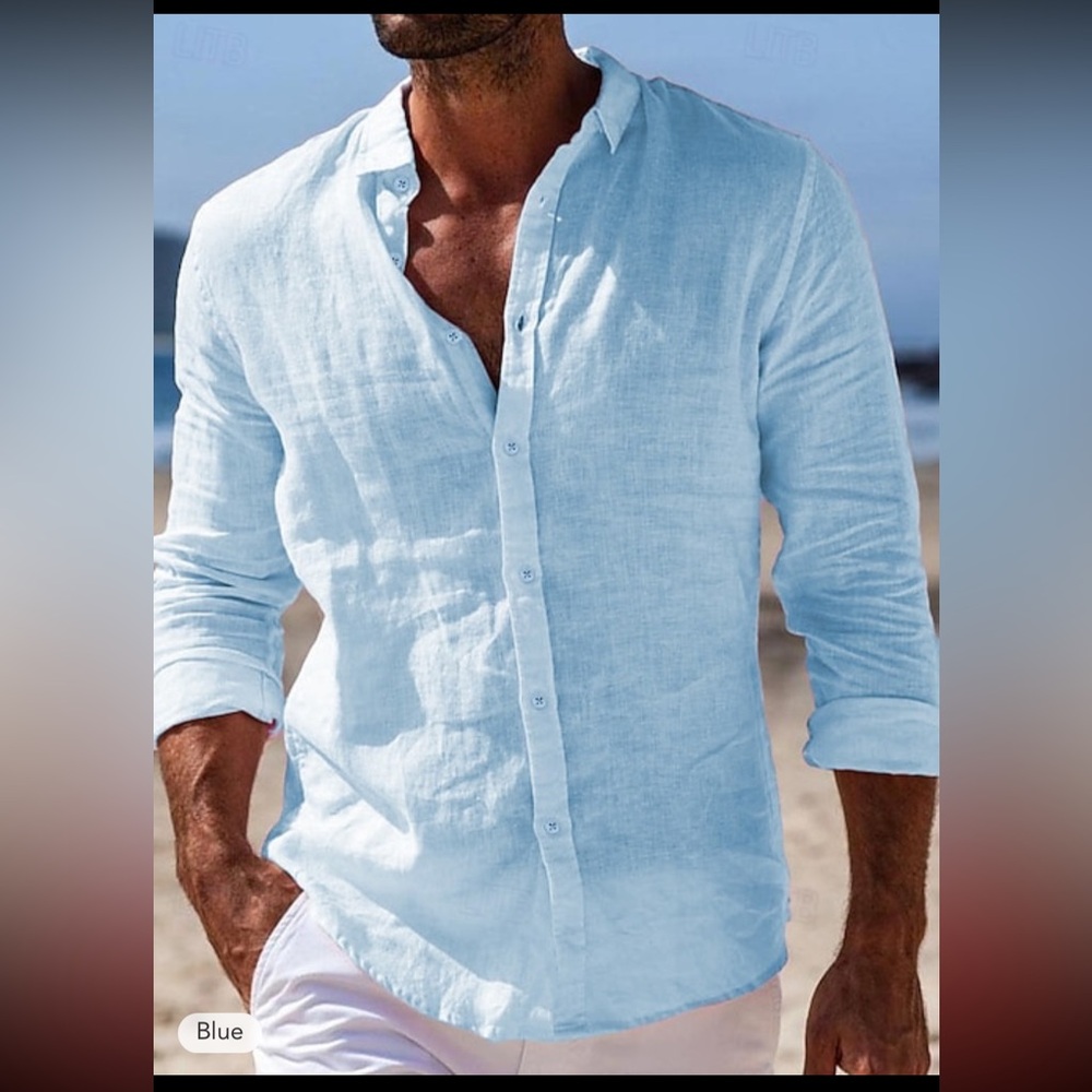 Panama Jack Linen Fitted Blue Shirt Size Small